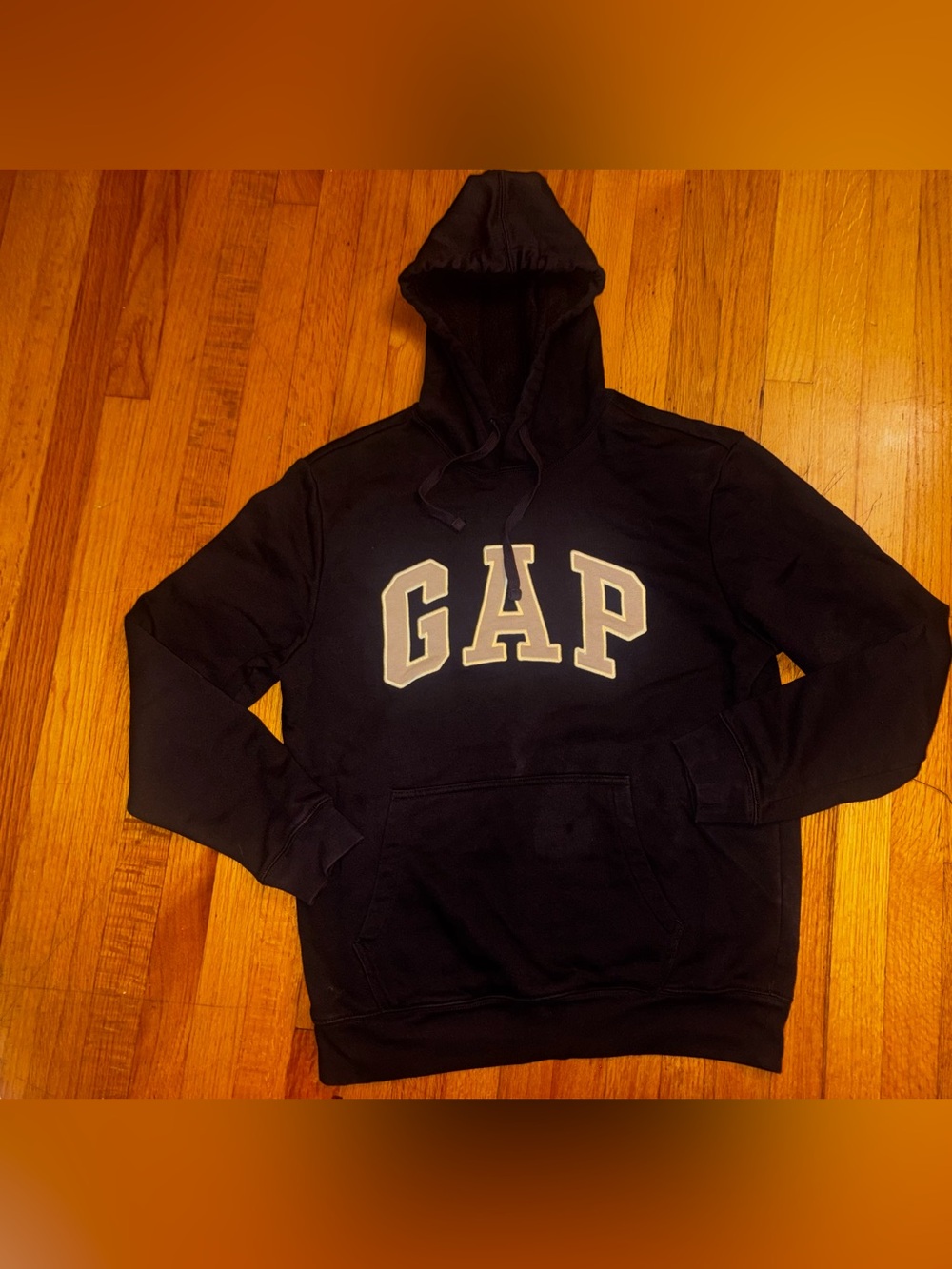 GAP Brown Solid Fleece Pullover Hoodie Logo Pockets Mens Regular Fit M